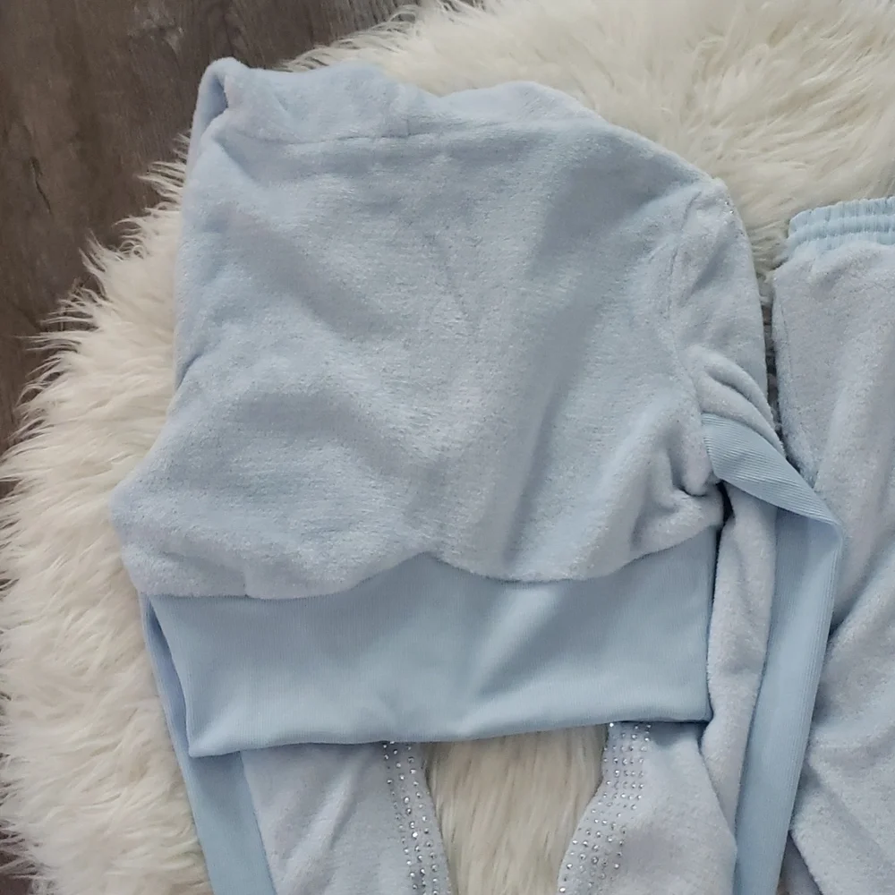 Hot & Delicious Plush Tracksuit Jogger Lounge Set Athleisure Embellished Bling